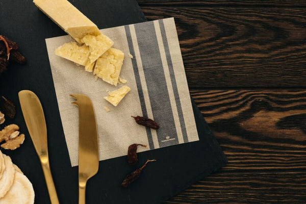 Manor Road Coffee Stripe Linen Cheese Board Presentation Cards 8 pack