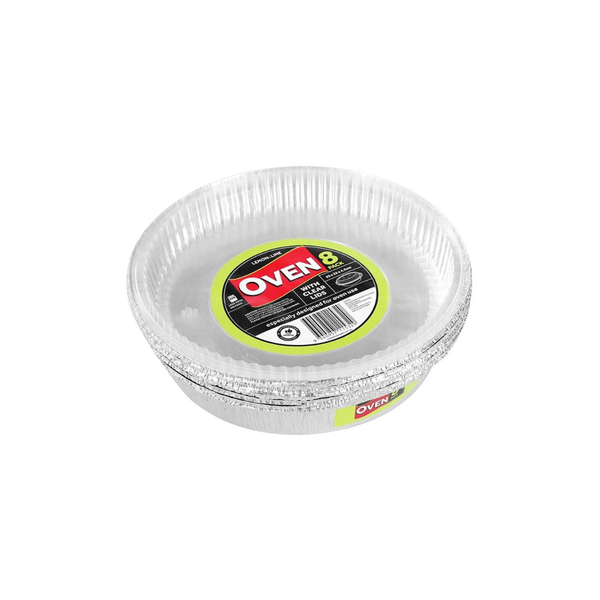 Lemon&Lime Foil Tray with Plastic Lid Round 8 Pack 23x23x4.5 cm