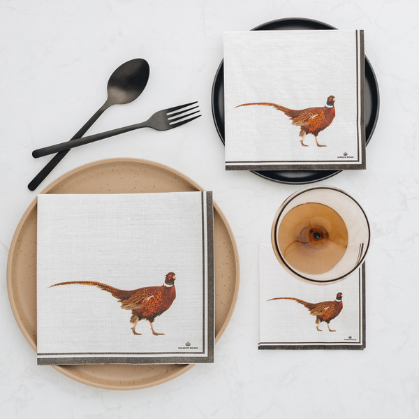Manor Road Pheasant Stripe Napkins Luncheon 20 pack