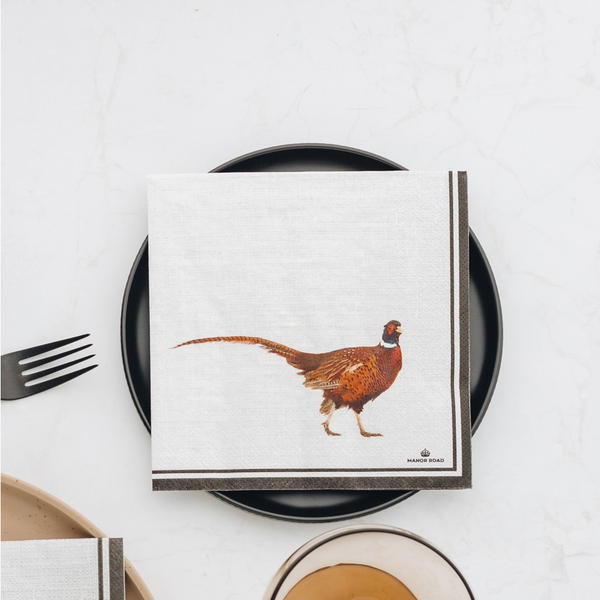 Manor Road Pheasant Stripe Napkins Dinner 20 pack