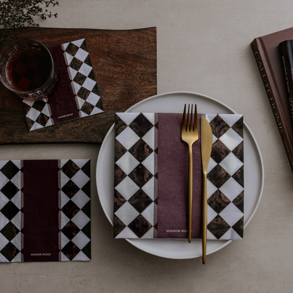 Manor Road Marbled Bordeaux Napkins Dinner 20 pack