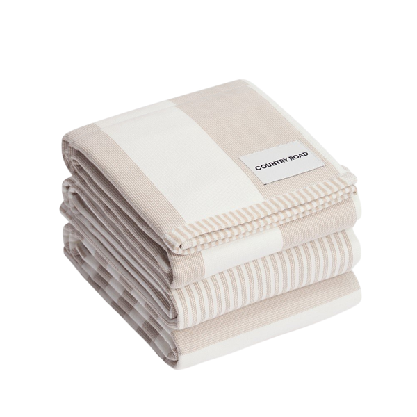 Isa Australian Cotton Tea Towel Pebble Pack of 3